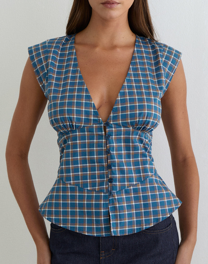 Image of Devlon Blouse in Medium Tartan Blue