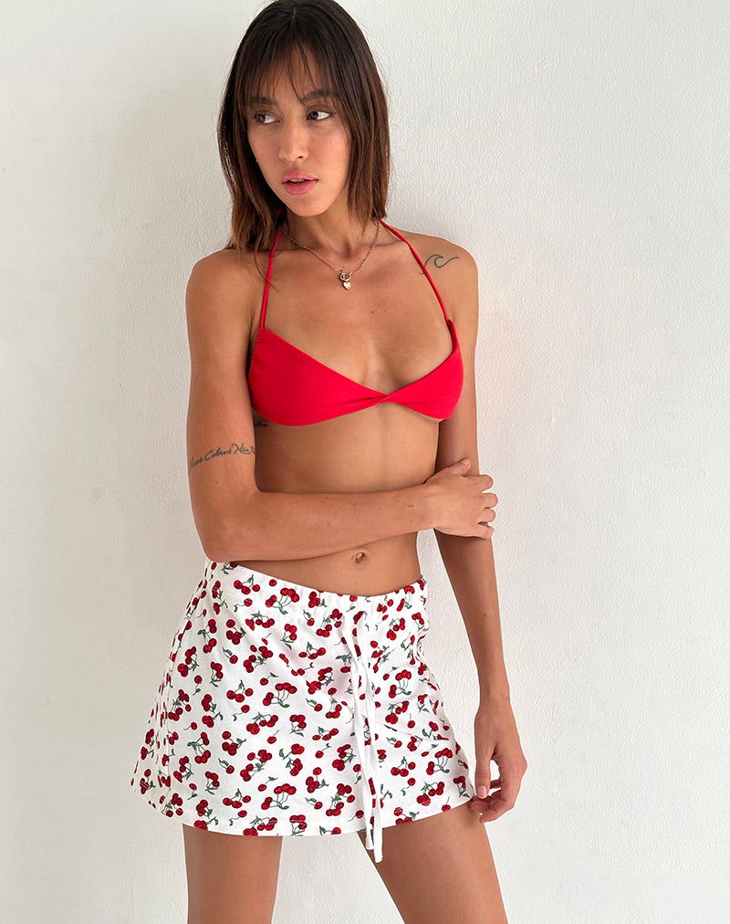 Image of Dheca Mini Skirt in White Cherry Print