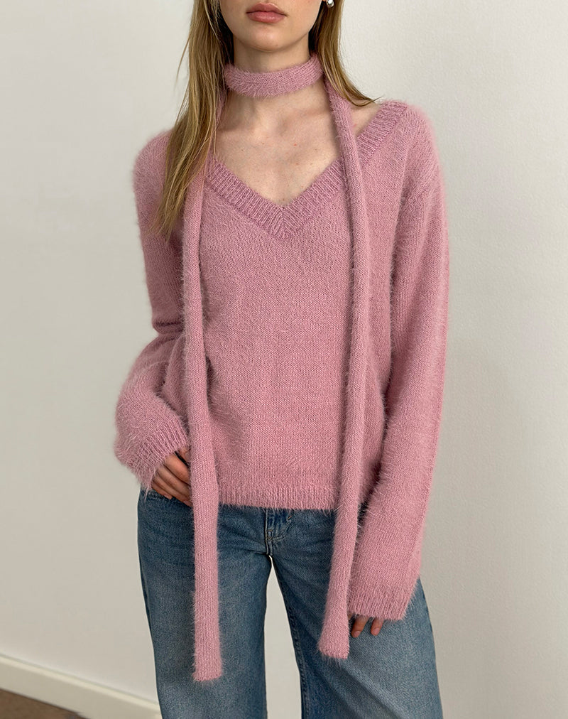 Image of Dikara Jumper with Scarf in Knit Dusty Pink