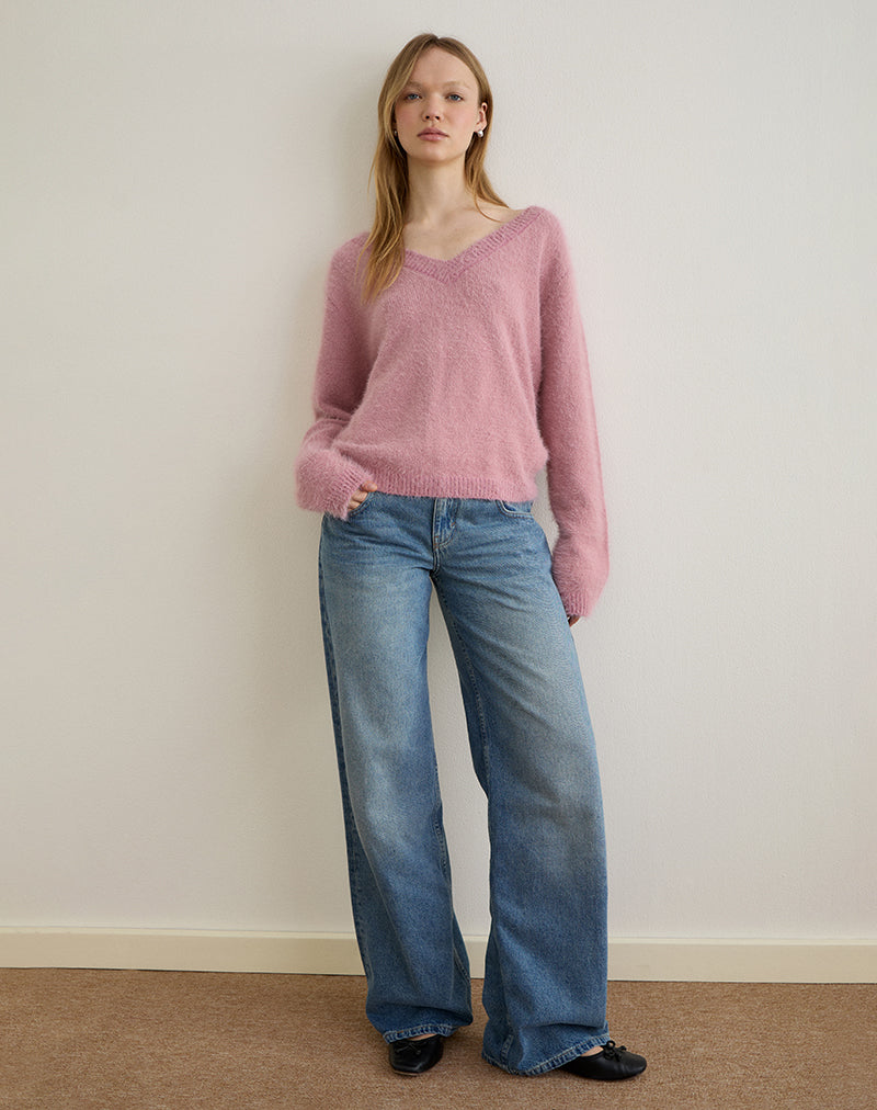 Image of Dikara Jumper with Scarf in Knit Dusty Pink