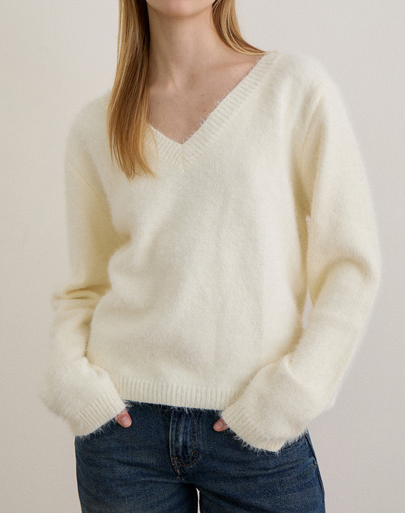 Image of Dikara Jumper with Scarf in Knit Off White