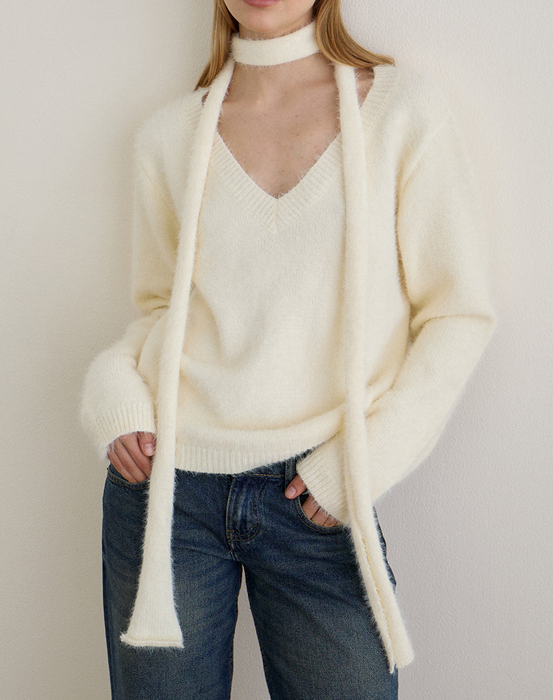 Image of Dikara Jumper with Scarf in Knit Off White