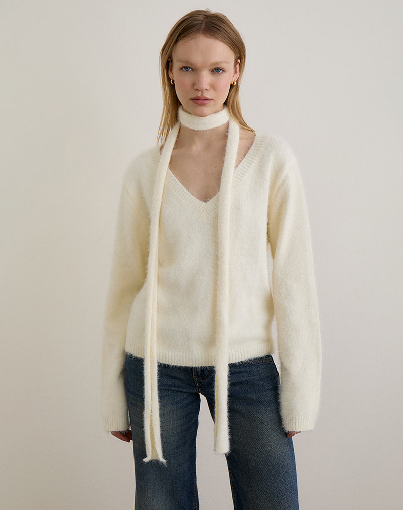 Image of Dikara Jumper with Scarf in Knit Off White
