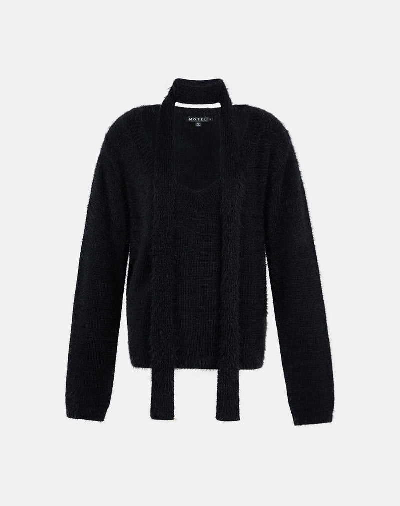 Image of Dikara Jumper with Scarf in Knit Black
