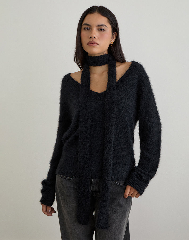 Image of Dikara Jumper with Scarf in Knit Black