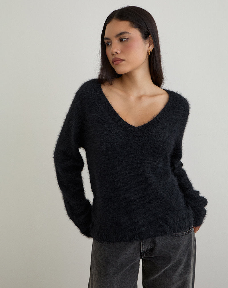 Image of Dikara Jumper with Scarf in Knit Black