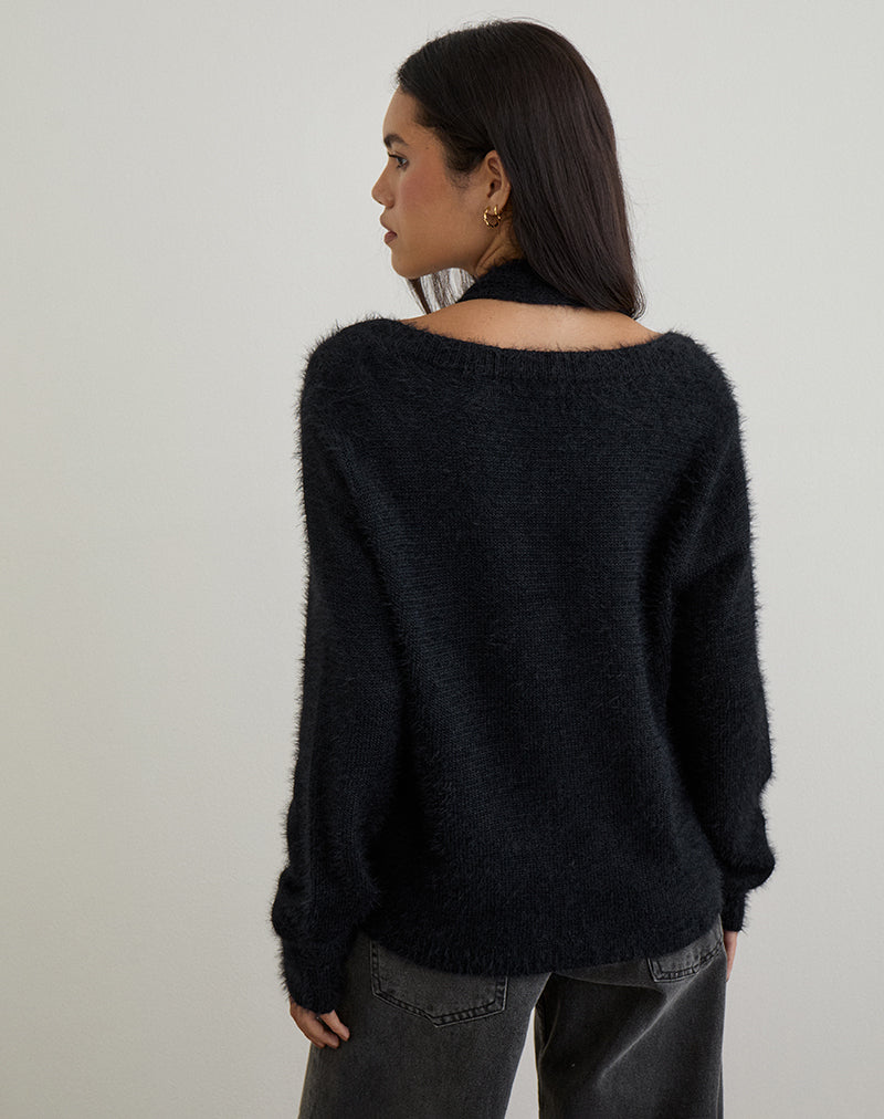 Image of Dikara Jumper with Scarf in Knit Black