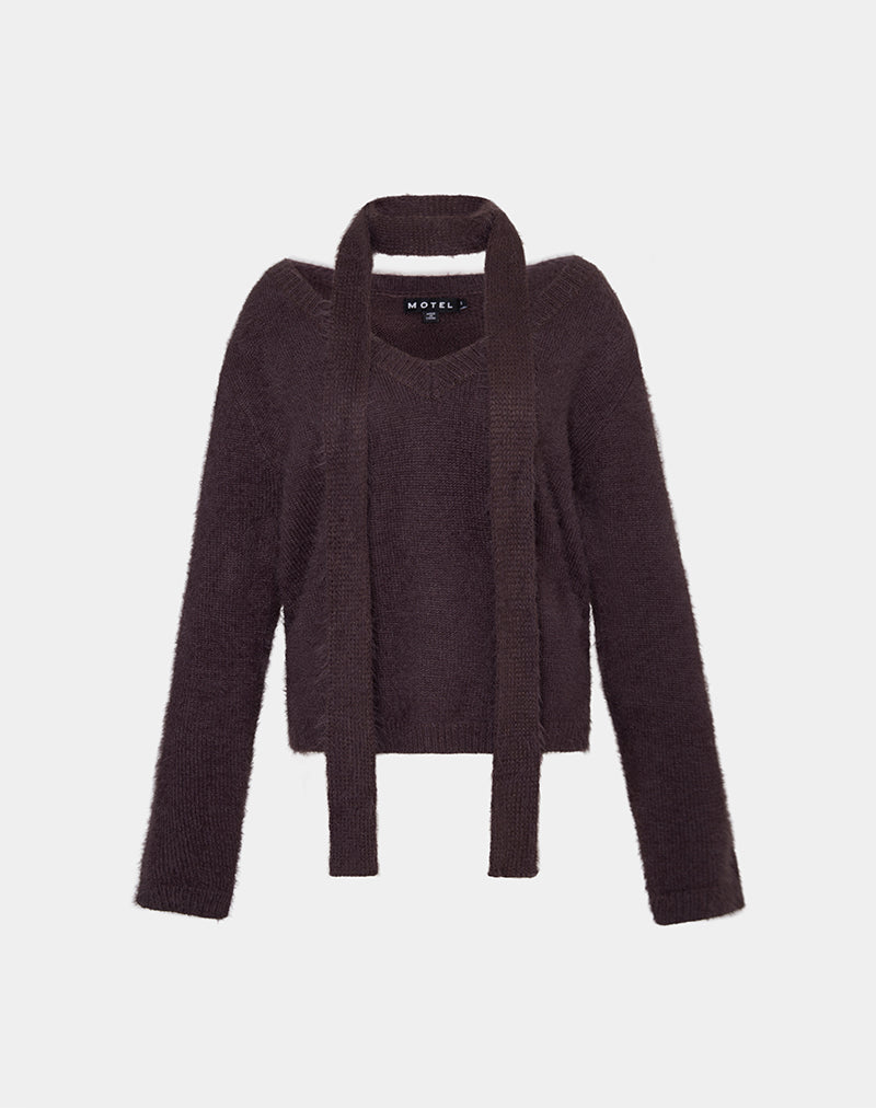 Image of Dikara Jumper with Scarf in Knit Brown