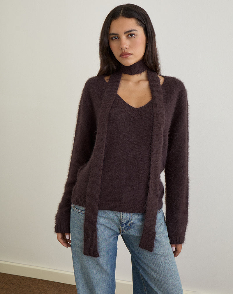 Jummer W Brown Knit Jumper with Scarf | Dikara – motelrocks.com