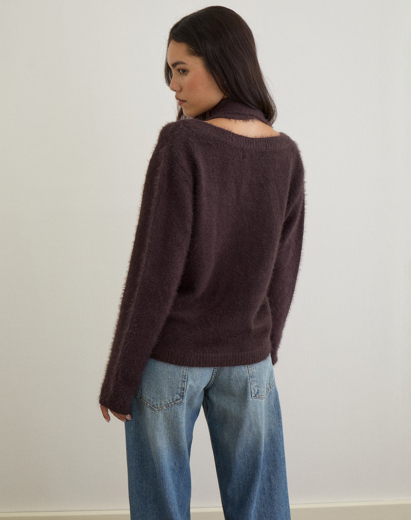 Image of Dikara Jumper with Scarf in Knit Brown