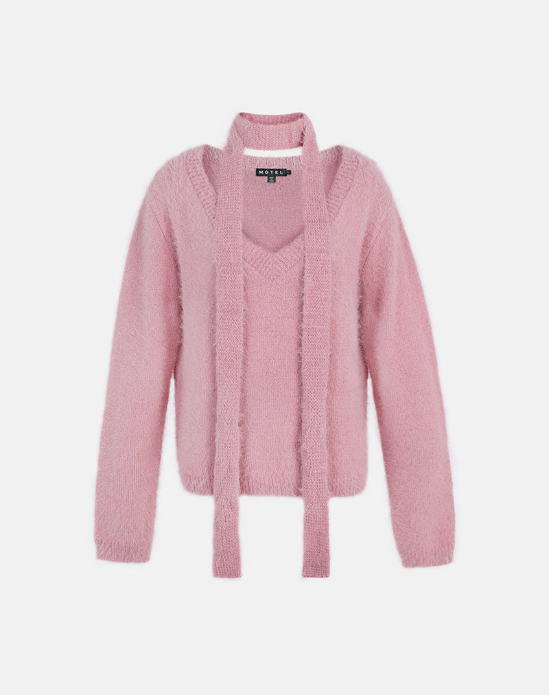 Image of Dikara Jumper with Scarf in Knit Dusty Pink