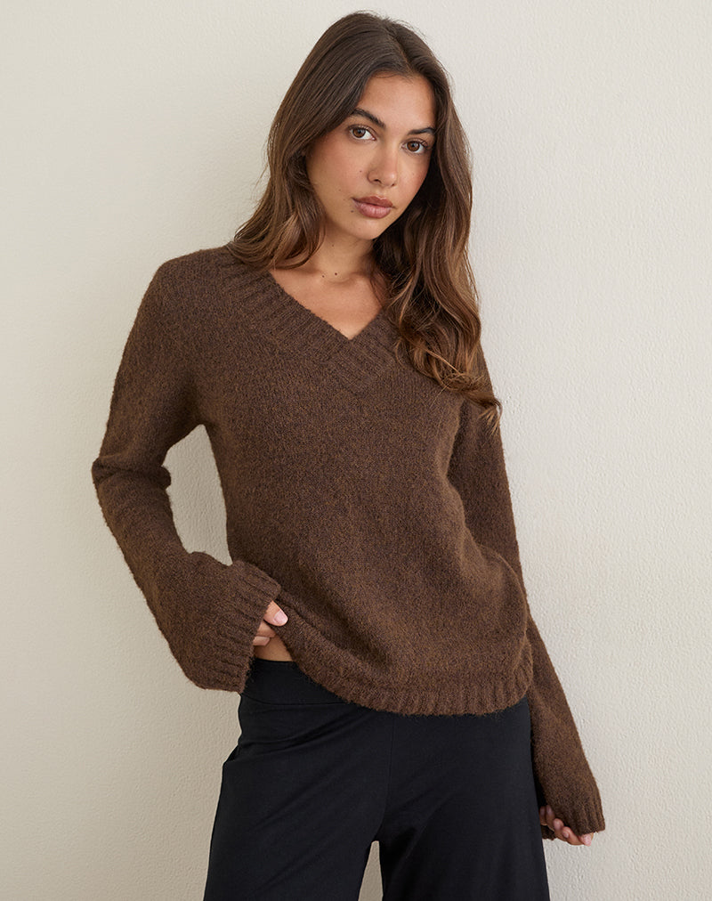 Image of Dinesa Jumper in Knit Chocolate Brown
