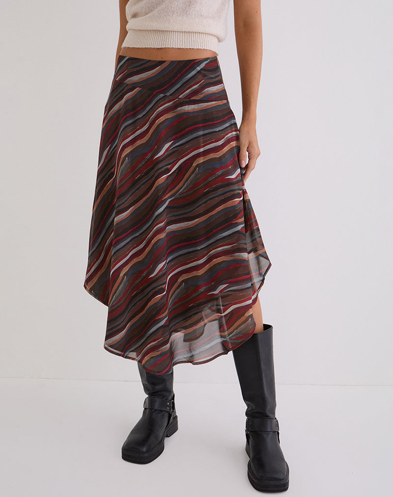 Image of Diona Midi Skirt in Chiffon 70's Shadow Stripe