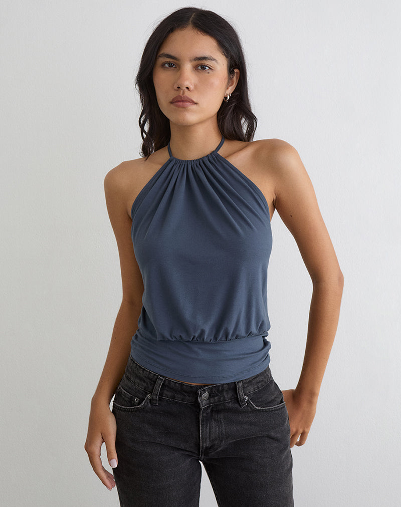Diraka High Neck Top in Jersey Ocean Storm