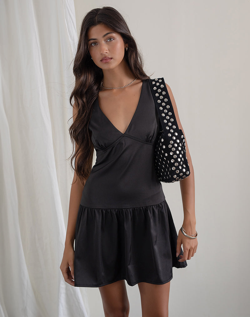 Black Plunge Puff Mini Dress | Distia – motelrocks.com