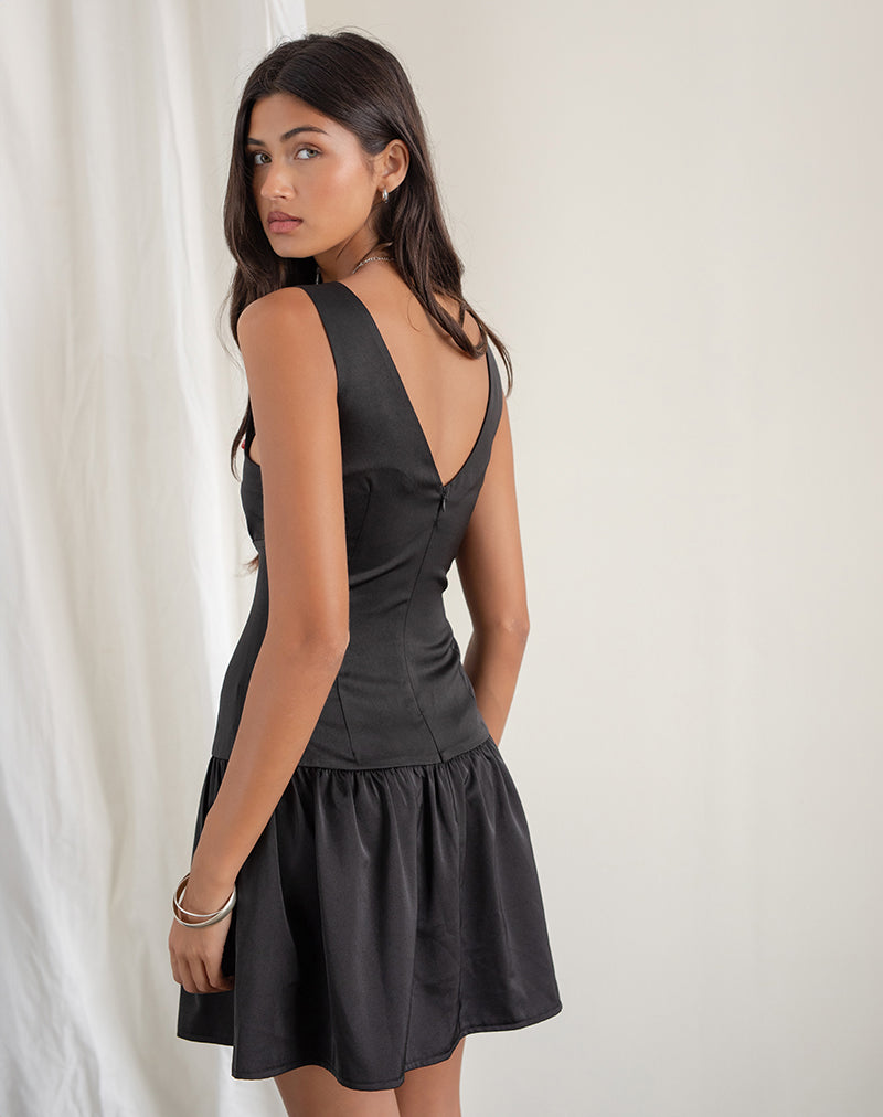 Black Plunge Puff Mini Dress | Distia – motelrocks.com