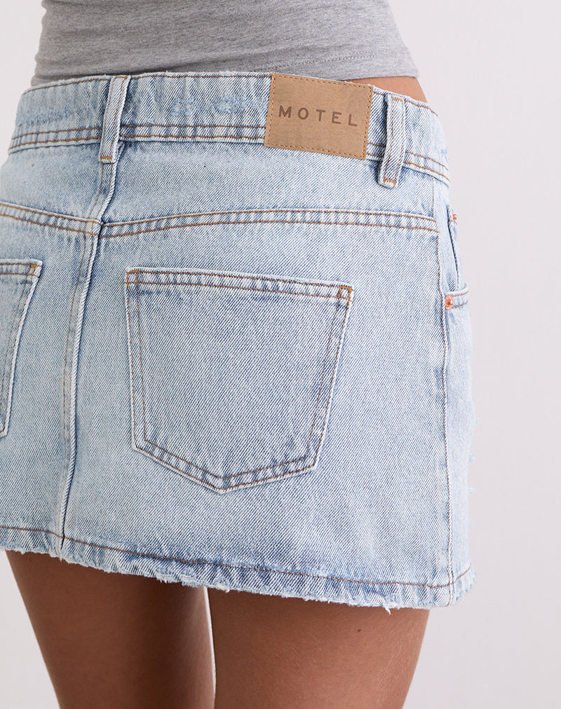 Image of Distressed Mini Skirt in Blue Bleach