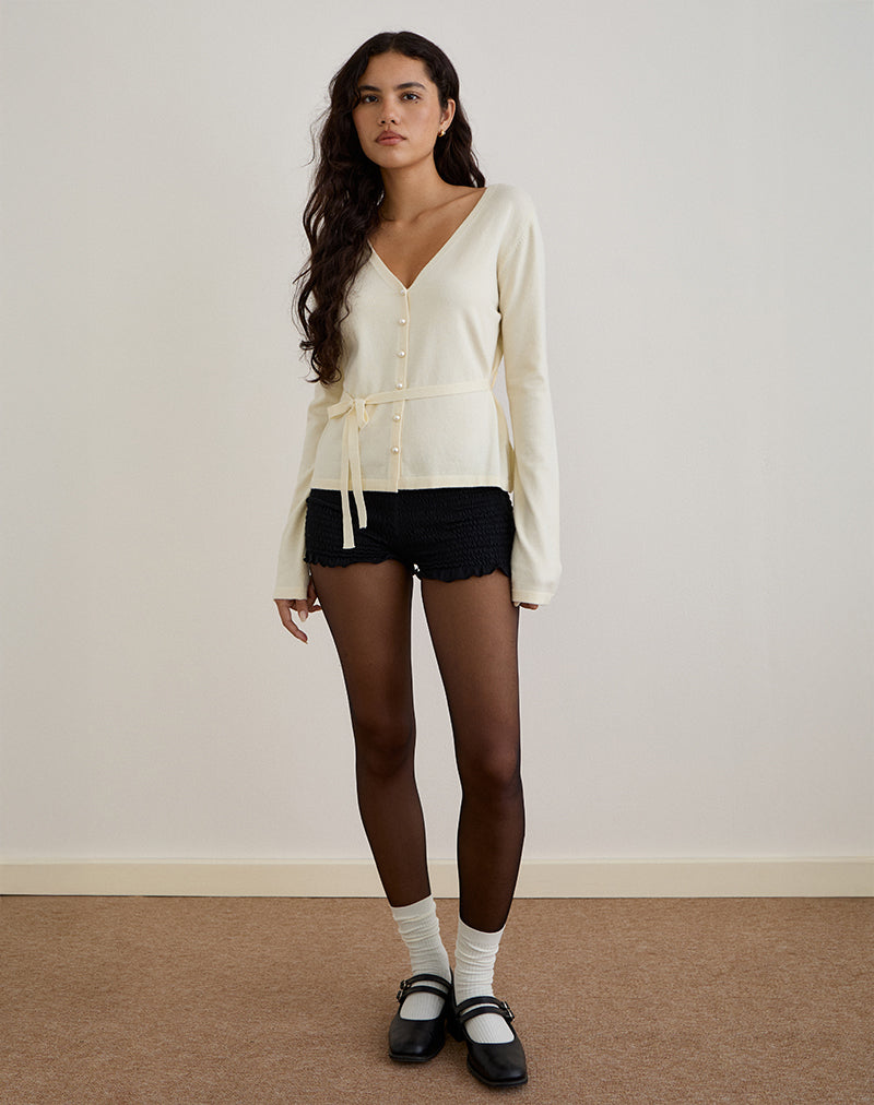 Image of Divya Cardigan with Tie in Knit Cream