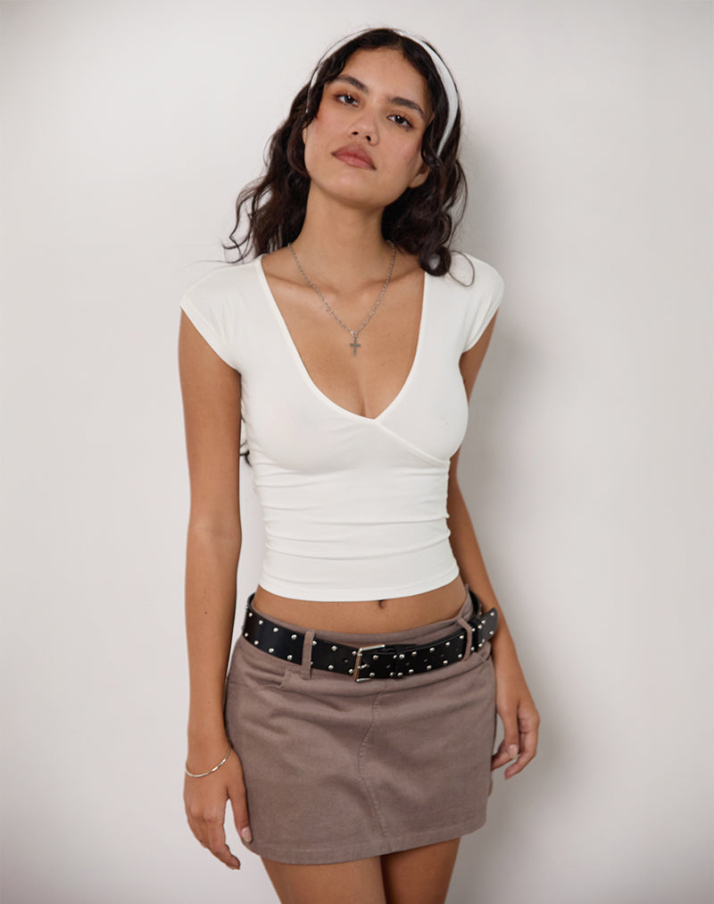 Dolores Wrap Top in Rayon Jersey Ivory