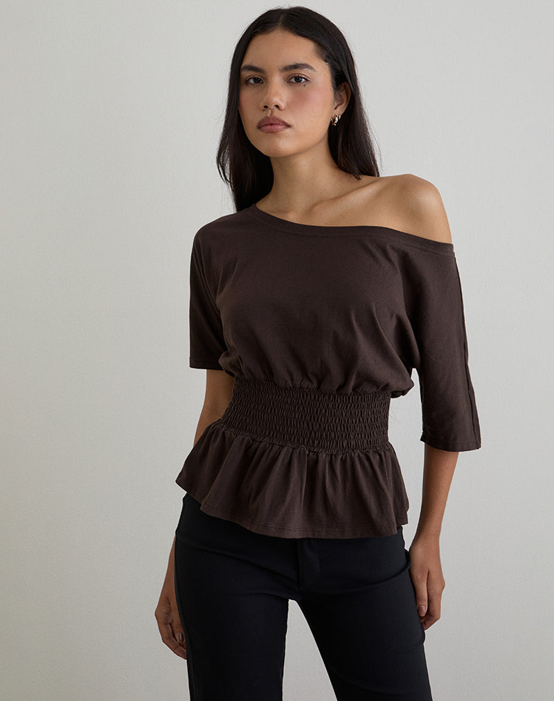 Image of Domani Off the Shoulder Top in Chocolate