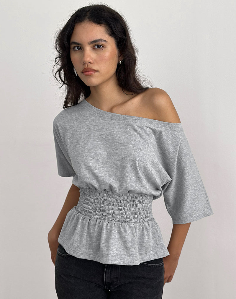 Domani Off the Shoulder Top in Grey Marl