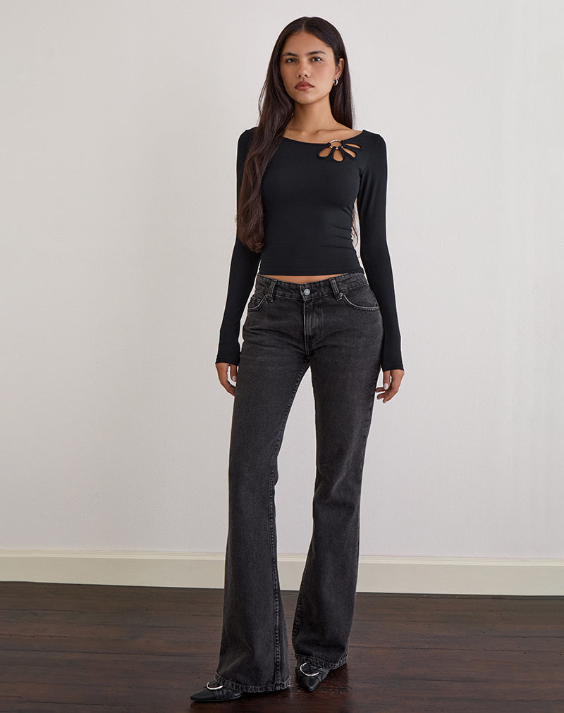 Image of Donela Long Sleeve Top with Flower Ring in Black 