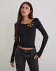 Image of Donela Long Sleeve Top with Flower Ring in Black 