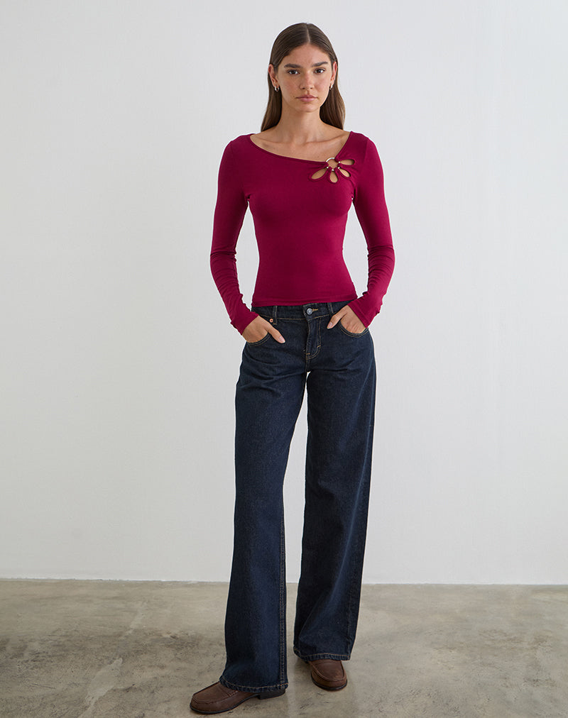 Image of  Donela Long Sleeve Top in Flower Ring Burgundy