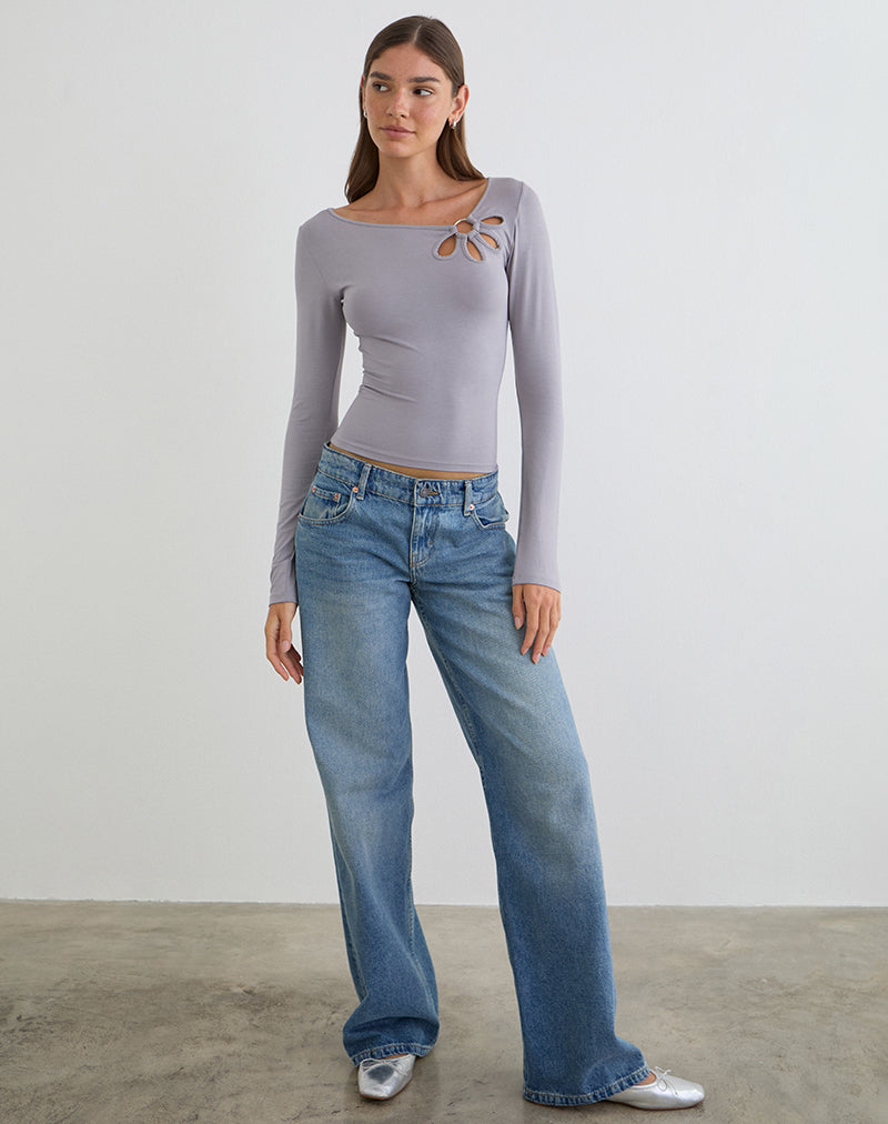Image of Donela Long Sleeve Top with Flower Ring in Lilac Grey