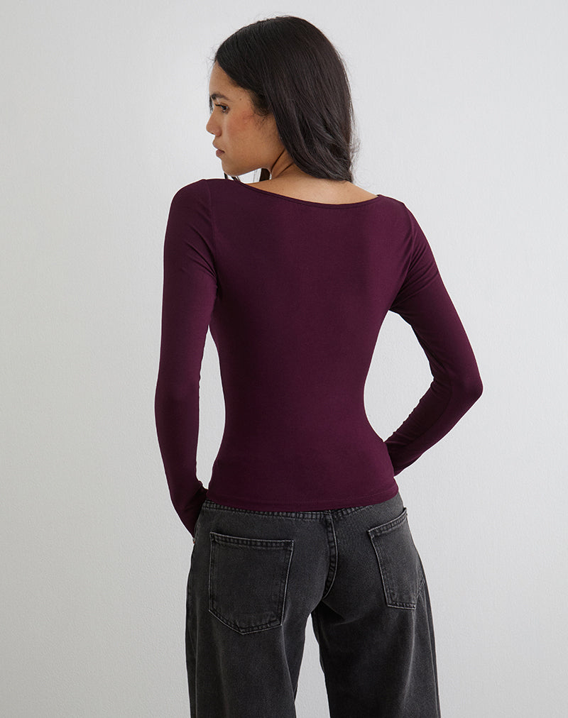 Image of Donela Long Sleeve Top with Flower Ring in Redwood