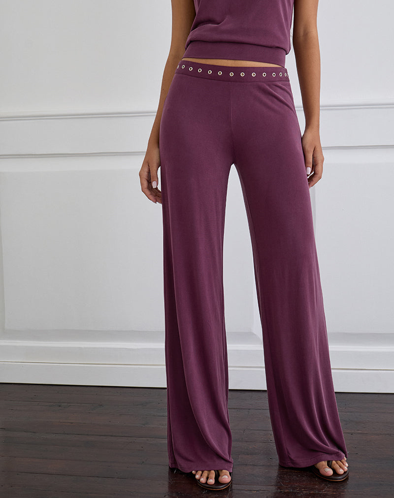 Image  of Donika Studded Waistband Trouser in Plum