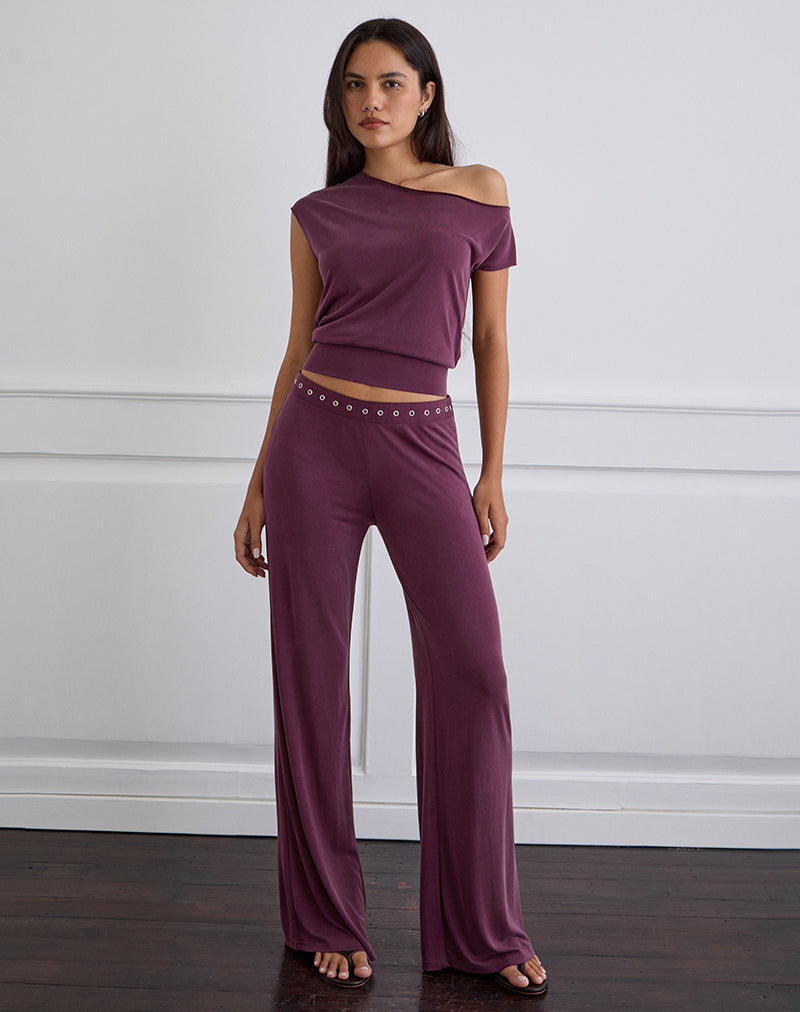 Image  of Donika Studded Waistband Trouser in Plum