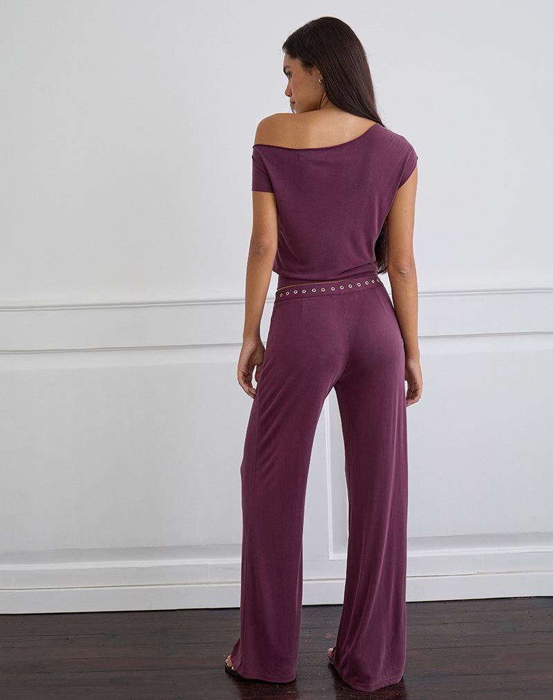 Image  of Donika Studded Waistband Trouser in Plum