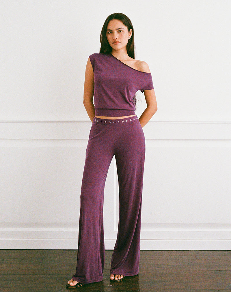 Image  of Donika Studded Waistband Trouser in Plum