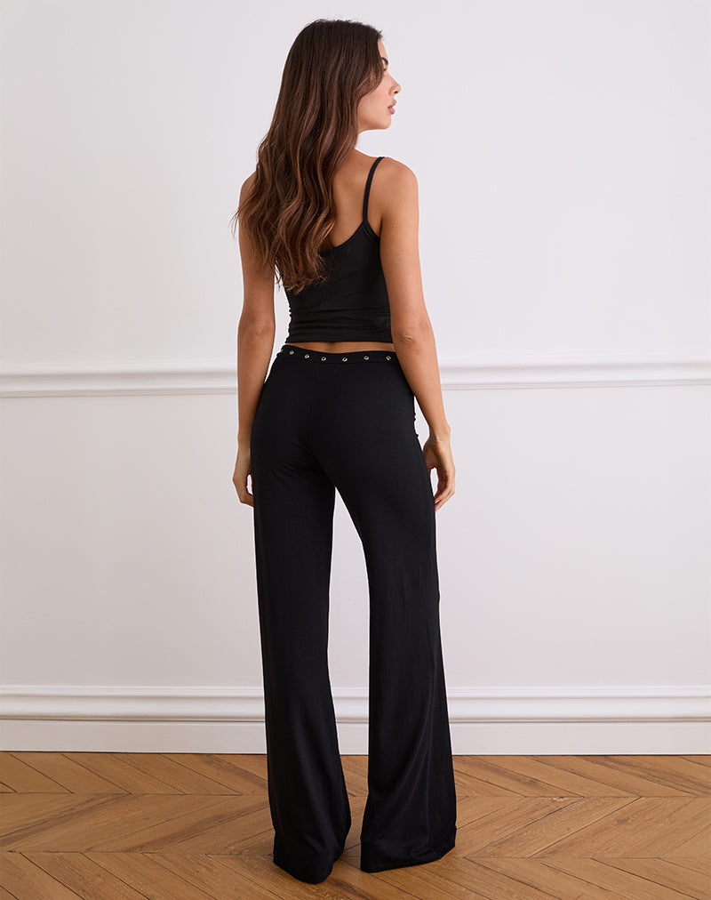 Image of Dorala Low Rise Trousers with Eyelets in Black