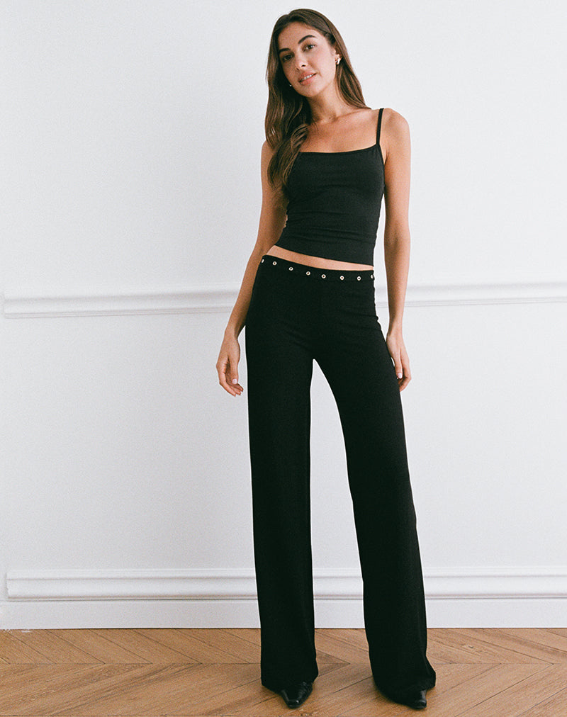 Image of Dorala Low Rise Trousers with Eyelets in Black