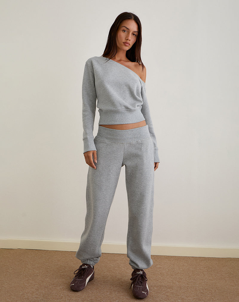 Image of Doxia One Shoulder Sweatshirt in Grey Marl