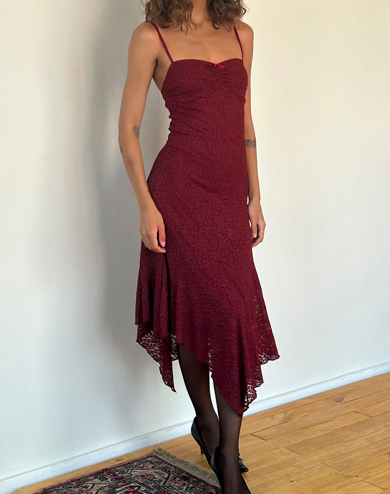 Image of Drusilla Midi Dress in Rose Lace Burgundy