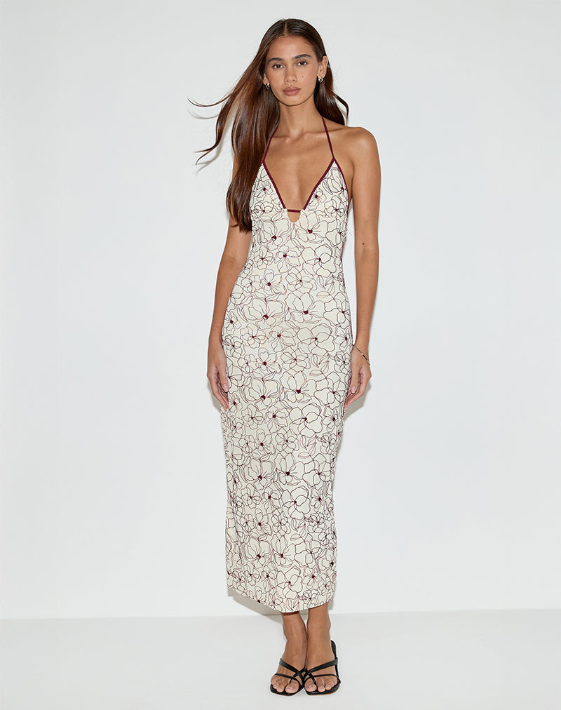 Image of Druvish Midi Dress in Line Flower Cream