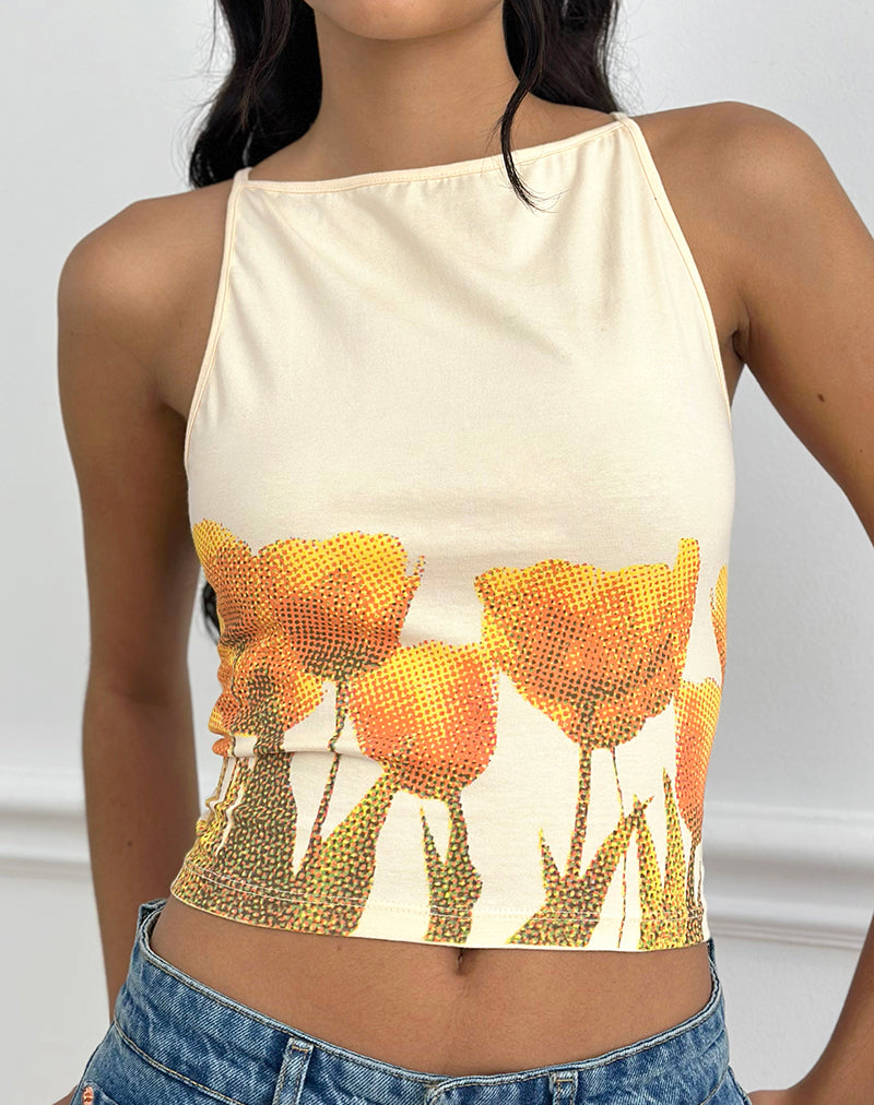 Dudley Vest Top in Buttermilk Blurry Tulip
