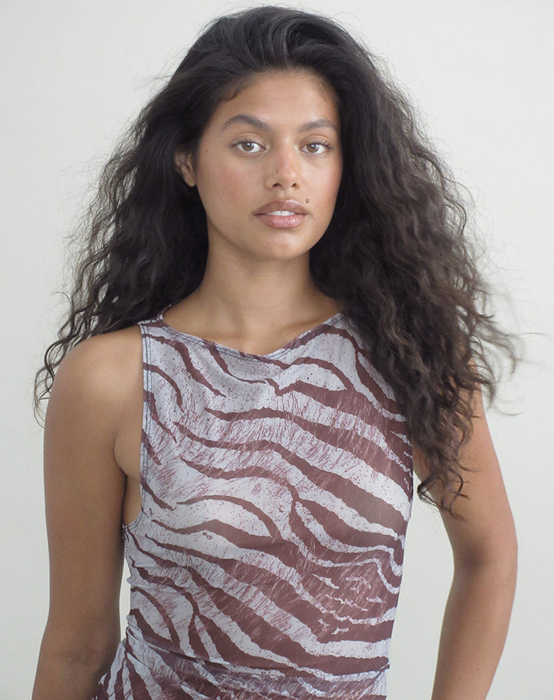 Image of Dudley Vest Top in Printed Mesh Wild Animal Brown