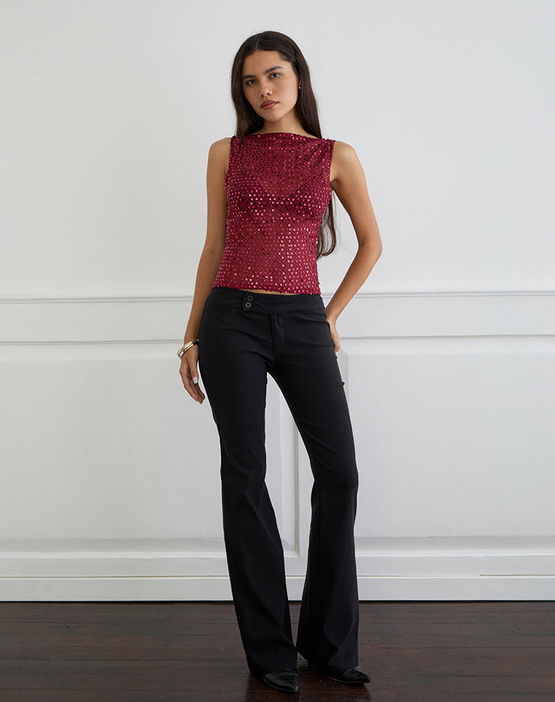 Image of Dudley Vest Top in Sequin Knit Burgundy