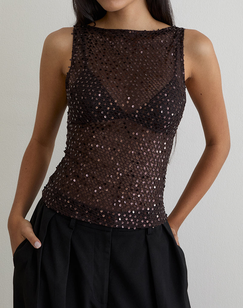 Image of Dudley Vest Top in Sequin Knit Coffee