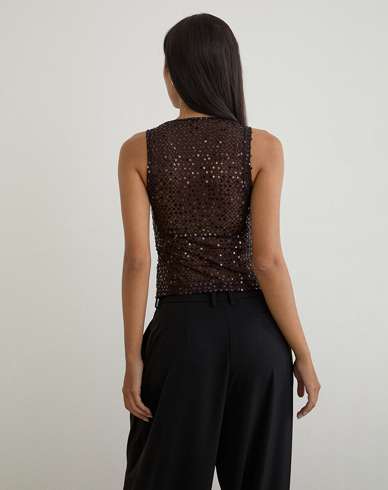 Image of Dudley Vest Top in Sequin Knit Coffee