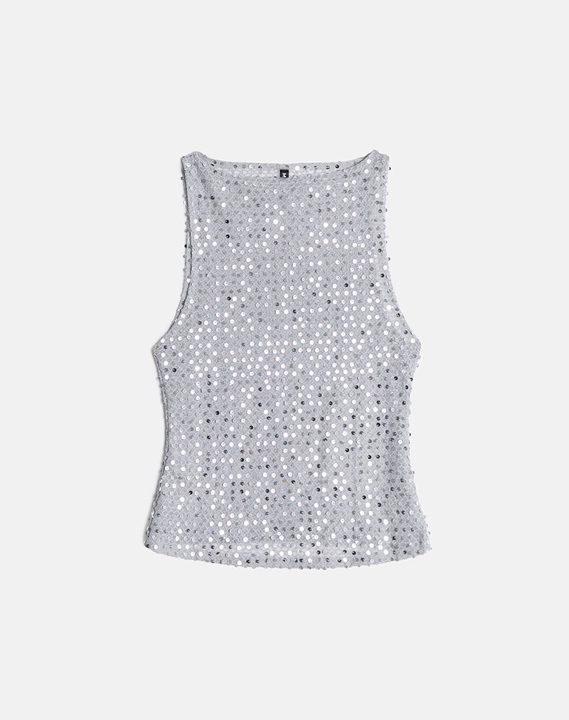 Image of Dudley Vest Top in Sequin Knit Dark Silver