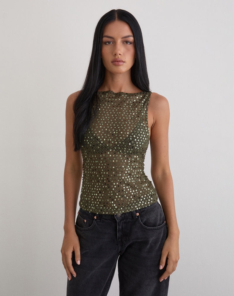 Image of Dudley Vest Top in Sequin Knit Olive