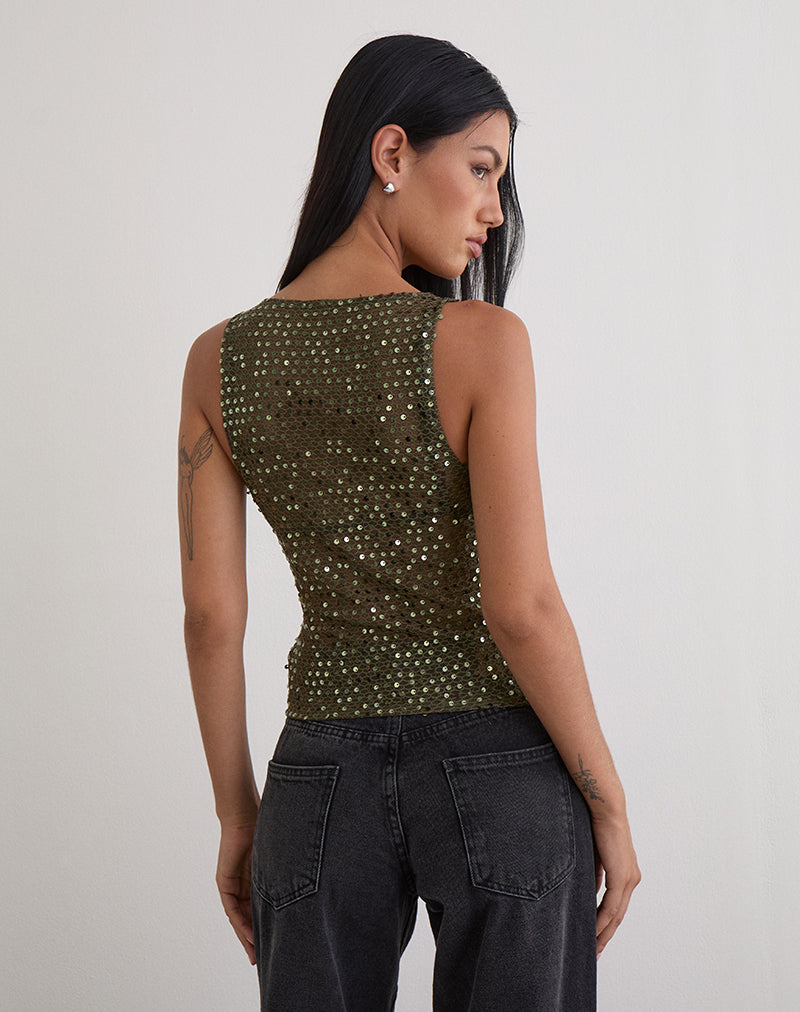 Image of Dudley Vest Top in Sequin Knit Olive