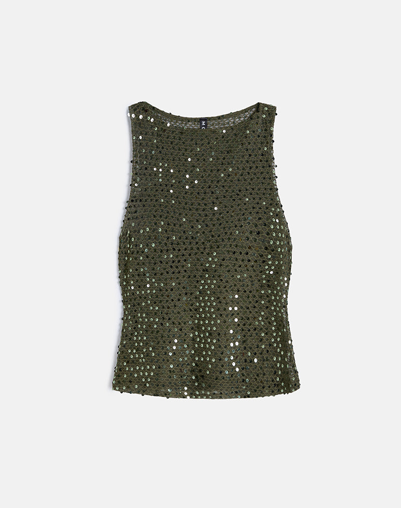 Image of Dudley Vest Top in Sequin Knit Olive