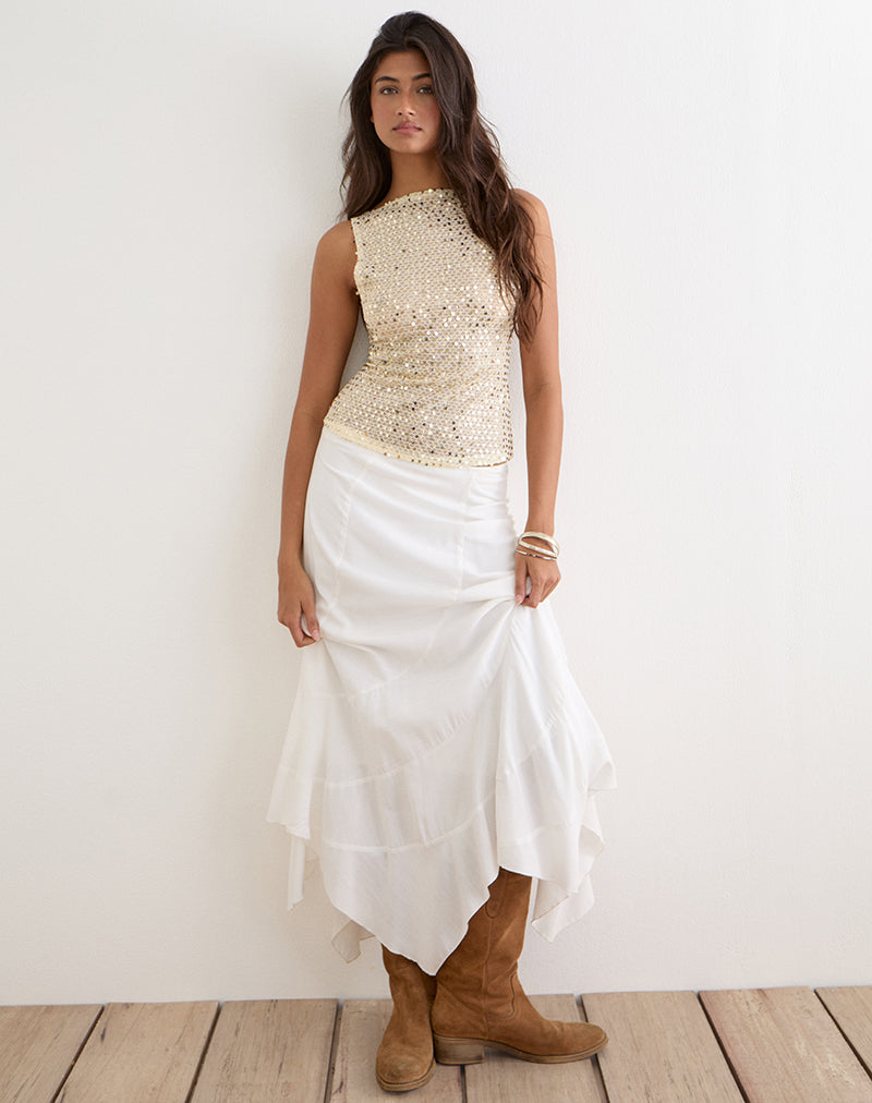 Dudley Vest Top in Sequin Knit Cream