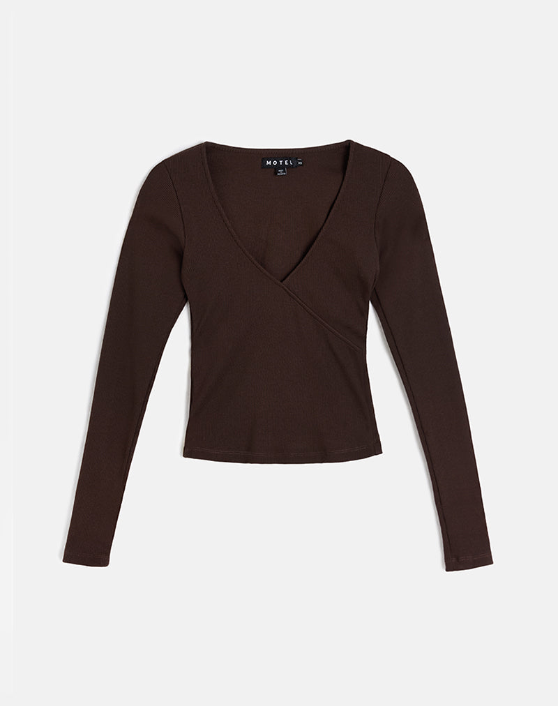 Image of Dulcet Ribbed Plunge Top in Chocolate Brown